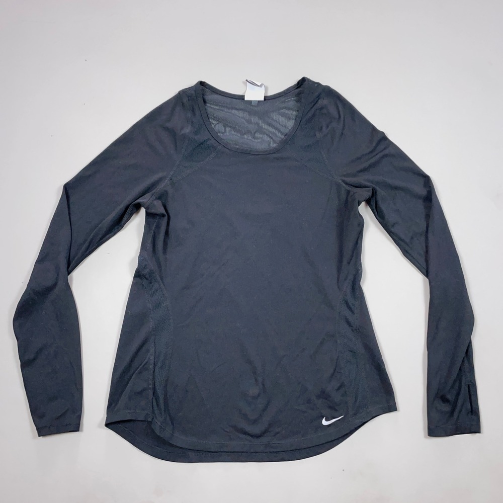 Nike Dri-FIT Black Long Sleeve Running Training Top with Mesh and Thumbholes